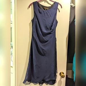 Elegant navy blue dress with draping sheer layers - Size 8 (fits like 6)